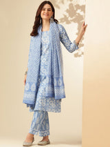 Elegant Sky Blue Floral Suit with Dupatta
