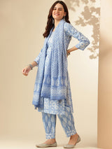 Elegant Sky Blue Floral Suit with Dupatta
