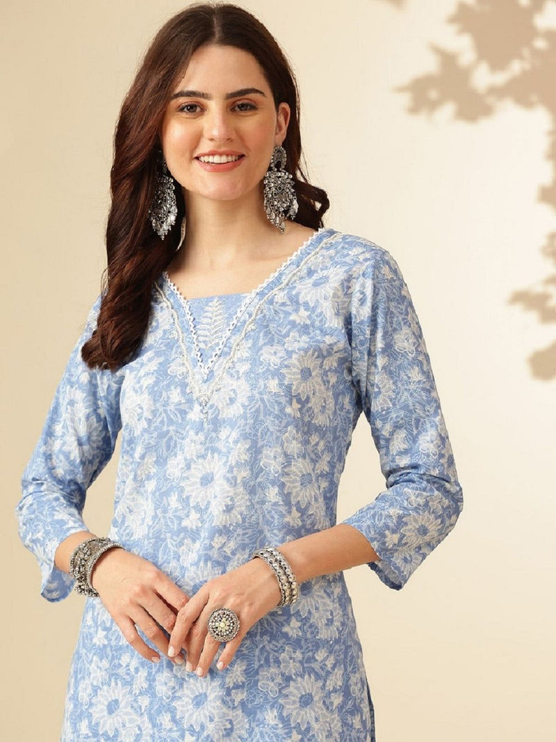 Elegant Sky Blue Floral Suit with Dupatta