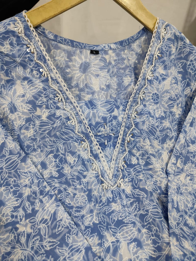 Elegant Sky Blue Floral Suit with Dupatta