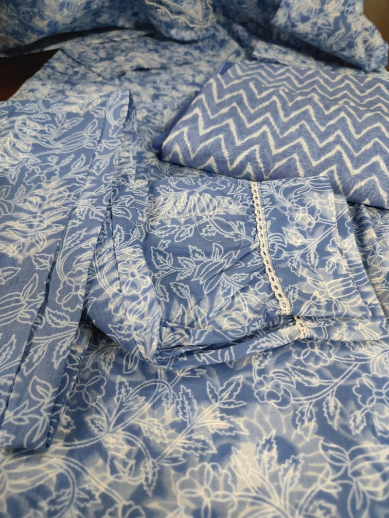 Elegant Sky Blue Floral Suit with Dupatta