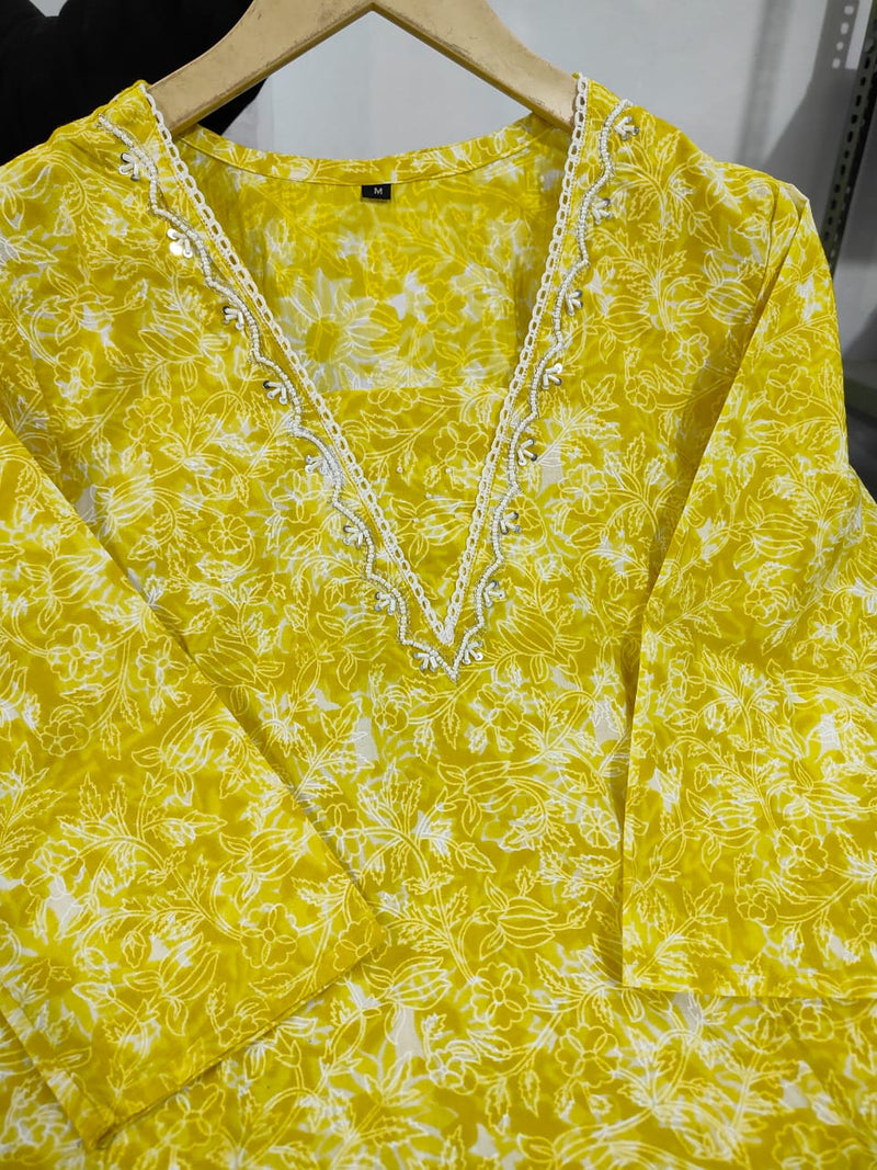 Bright Yellow Floral Printed Suit with Dupatta