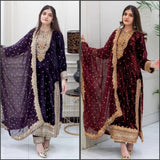 Stunning Party Wear Viscose Velvet Outfit with Designer Top, Dupatta & Embroidered Sequance Work