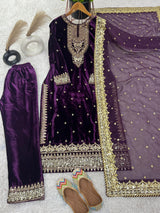 Stunning Party Wear Viscose Velvet Outfit with Designer Top, Dupatta & Embroidered Sequance Work