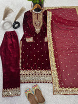 Stunning Party Wear Viscose Velvet Outfit with Designer Top, Dupatta & Embroidered Sequance Work