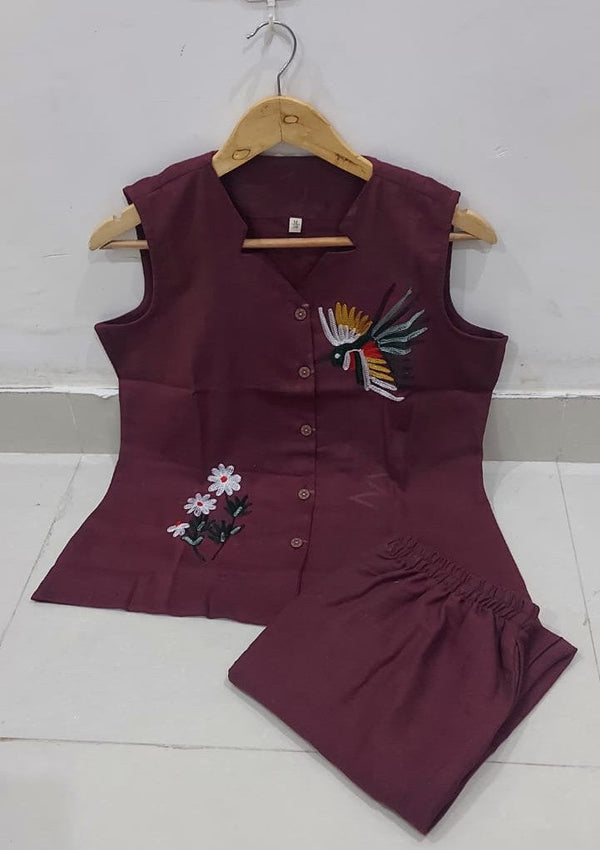 Utsaahit Trending Cotton Slub Maroon Cord Set