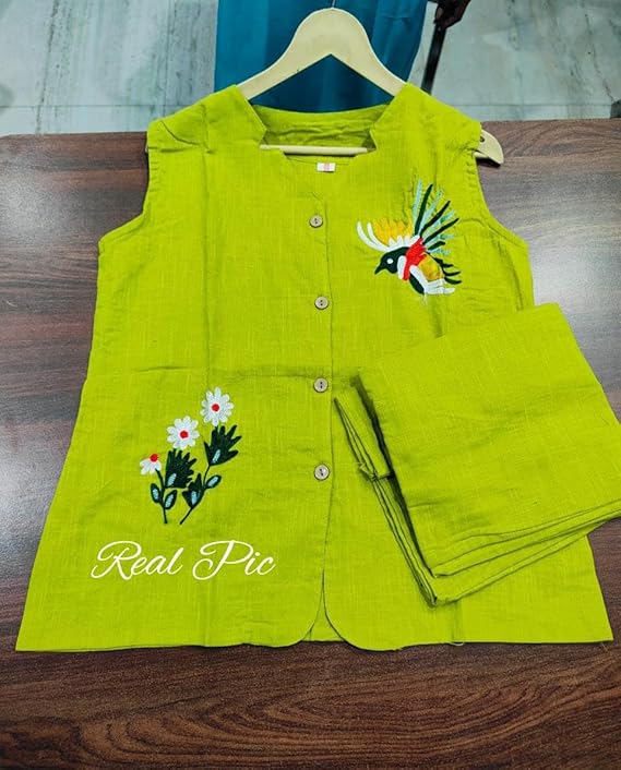 Utsaahit Trending Cotton Slub Green Cord Set