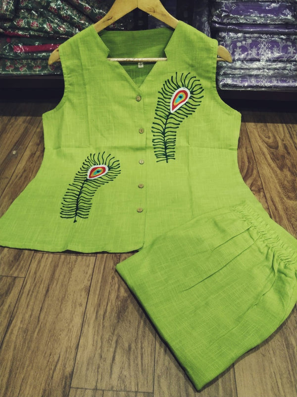 Utsaahit Trending Cotton Slub Green Cord Set
