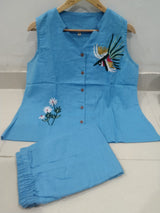 Utsaahit Trending Cotton Slub Sky Blue Cord Set