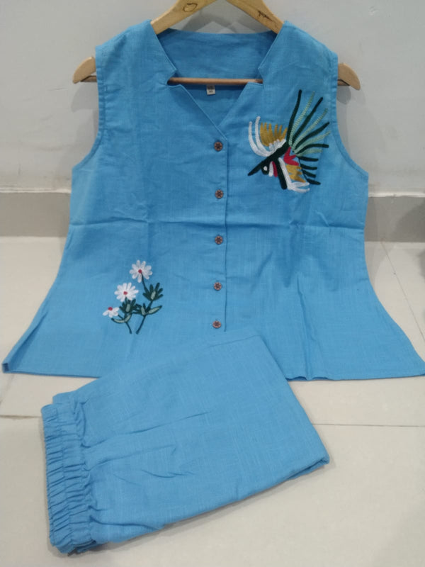 Utsaahit Trending Cotton Slub Sky Blue Cord Set