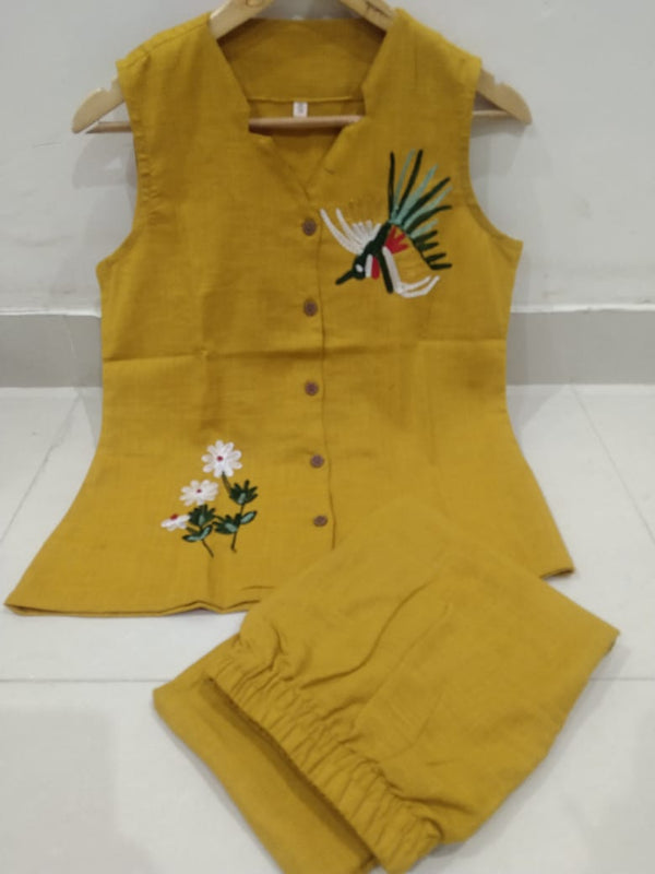 Utsaahit Trending Cotton Slub Yellow Cord Set
