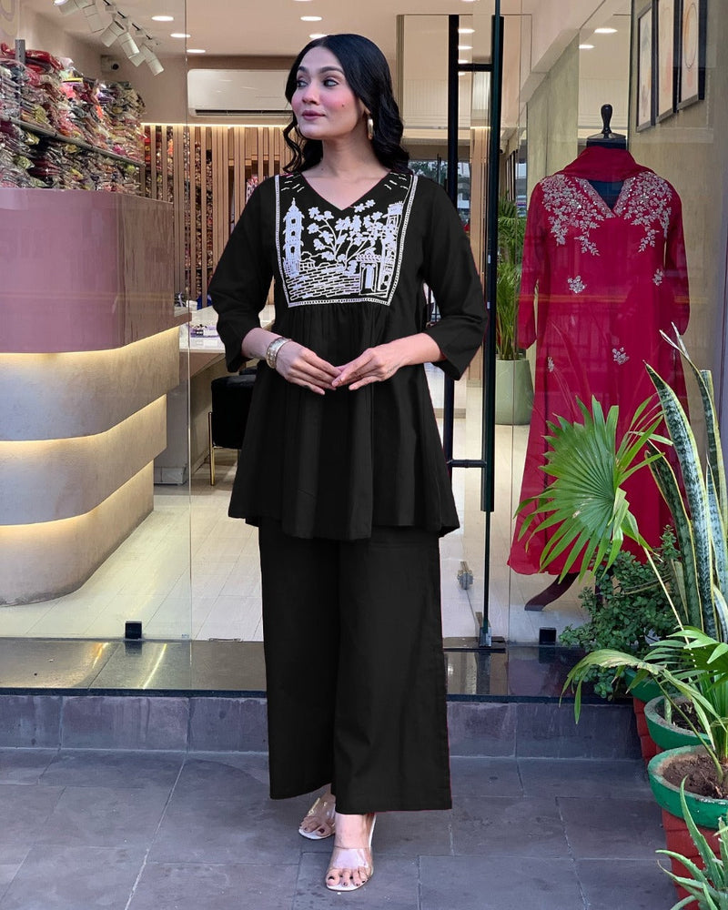 Elegant Black Embroidered Co-ord Set